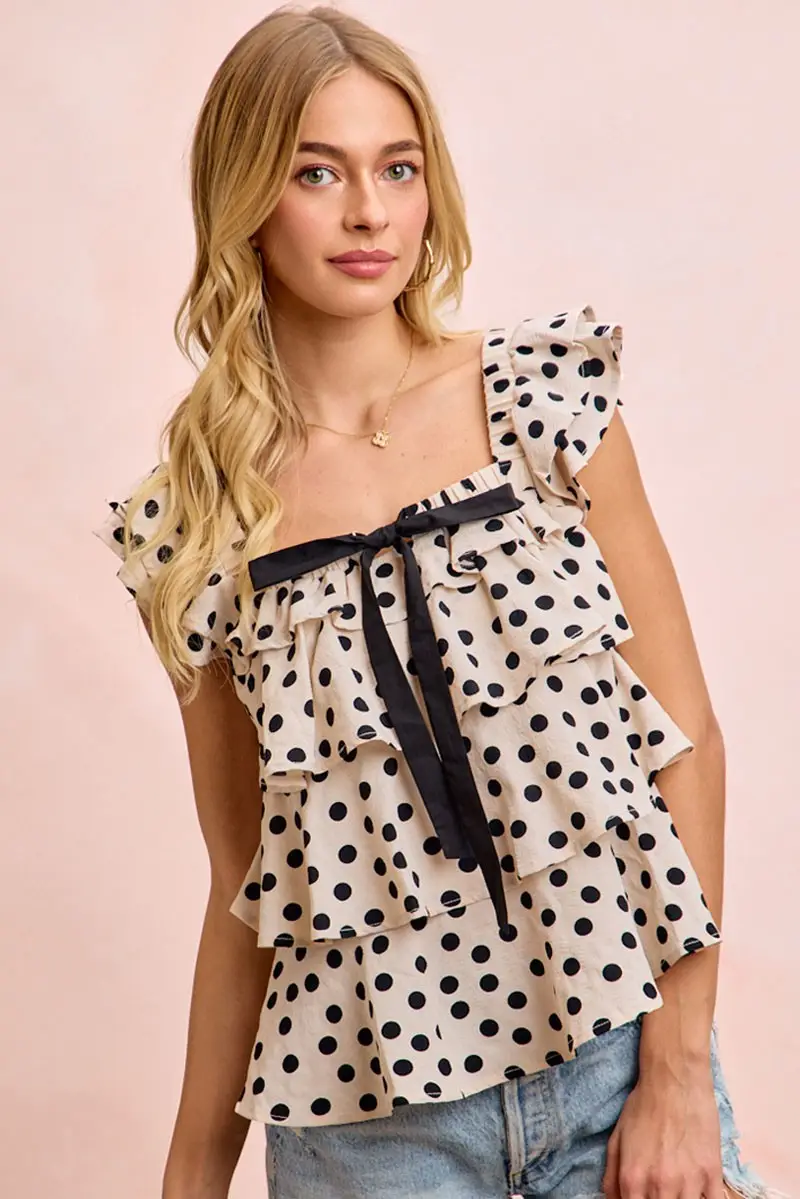 Floral Printed Ruffled Square Neck Sleeveless Top with Bow Tie - Image 10