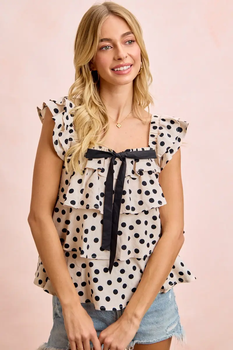 Floral Printed Ruffled Square Neck Sleeveless Top with Bow Tie - Image 2