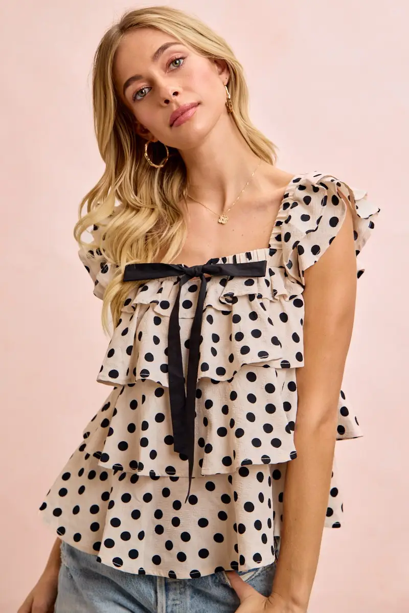 Floral Printed Ruffled Square Neck Sleeveless Top with Bow Tie - Image 5