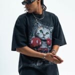 vintage wash oversized graphic t shirt boxing cat premium streetwear tee