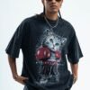 vintage wash oversized graphic t shirt boxing cat premium streetwear tee