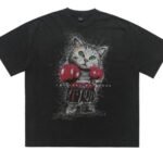 vintage wash oversized graphic t shirt boxing cat premium streetwear tee