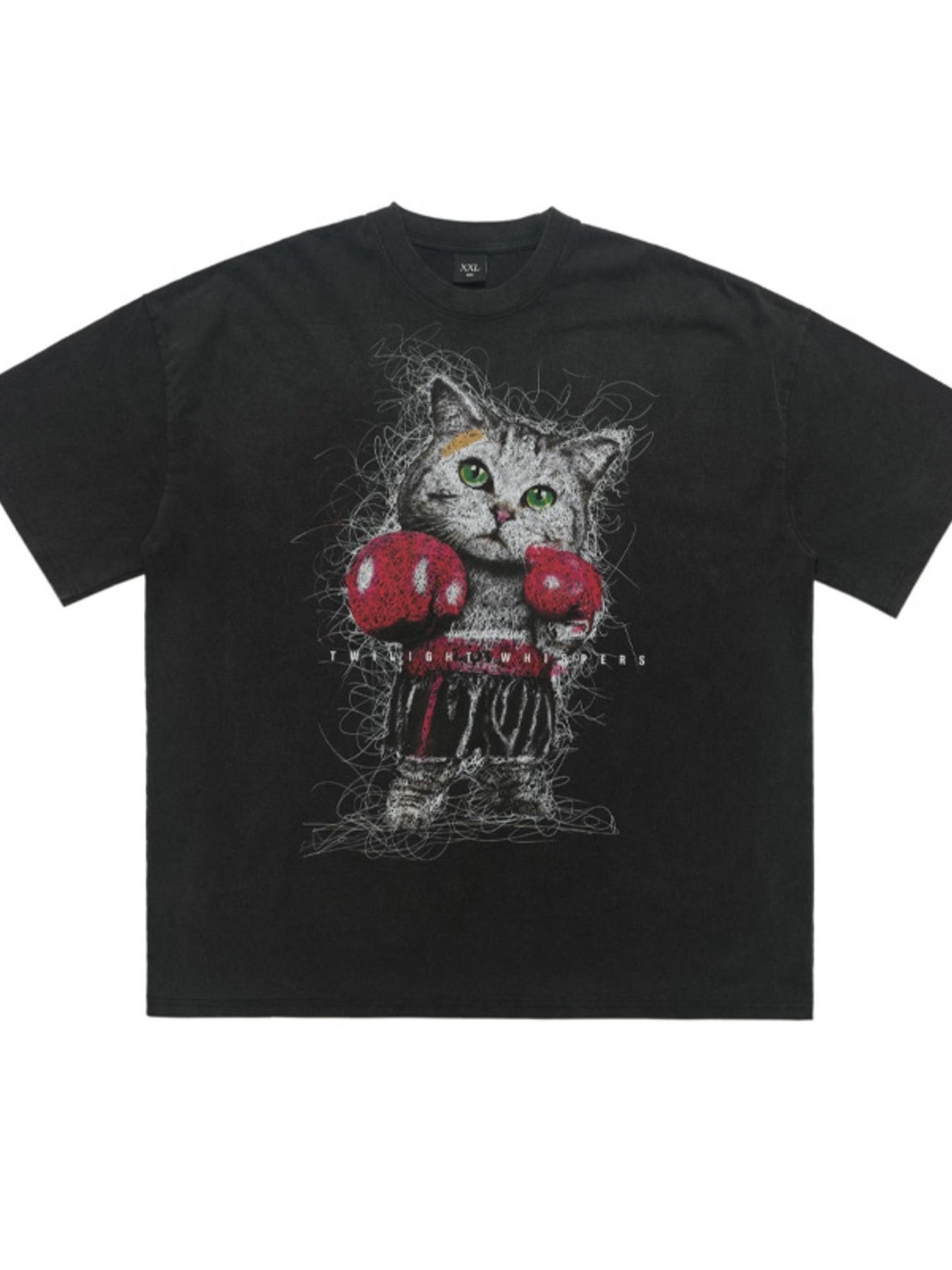 vintage wash oversized graphic t shirt boxing cat premium streetwear tee
