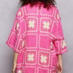 pink granny square crochet button down shirt boho openwork knit top