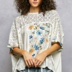 women’s ivory floral patchwork lace accent blouse