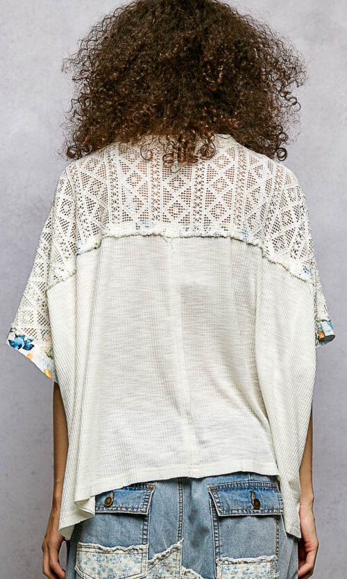 women’s ivory floral patchwork lace accent blouse