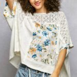 women’s ivory floral patchwork lace accent blouse
