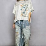women’s ivory floral patchwork lace accent blouse