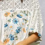 women’s ivory floral patchwork lace accent blouse