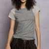 women's round neck ribbed raglan t shirt with contrast sleeves & outseam detail vintage grey