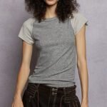 women's round neck ribbed raglan t shirt with contrast sleeves & outseam detail vintage grey