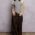 women's round neck ribbed raglan t shirt with contrast sleeves & outseam detail vintage grey