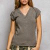 vintage mineral wash exposed seam v neck tee – premium cotton slim fit top