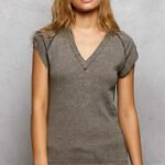 vintage mineral wash exposed seam v neck tee – premium cotton slim fit top