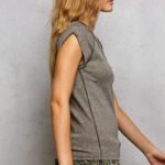 vintage mineral wash exposed seam v neck tee – premium cotton slim fit top