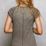 vintage mineral wash exposed seam v neck tee – premium cotton slim fit top