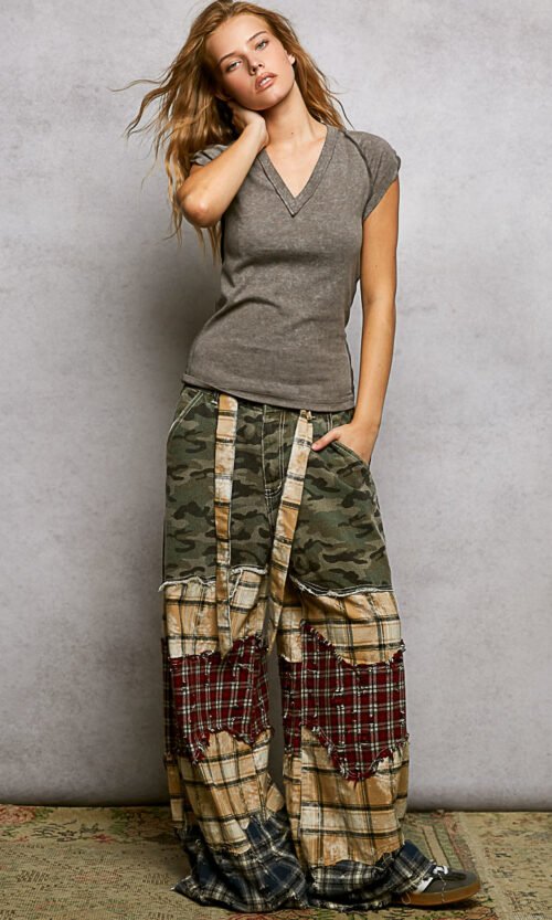 vintage mineral wash exposed seam v neck tee – premium cotton slim fit top