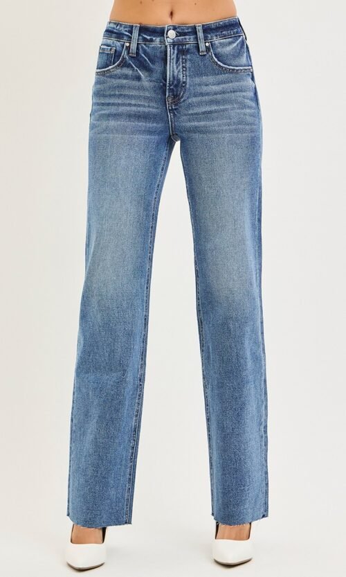 Women's Dark Tummy Control Mid Rise Straight Jeans