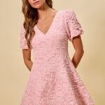 Floral Jacquard Fit And Flare Mini Dress - Blush