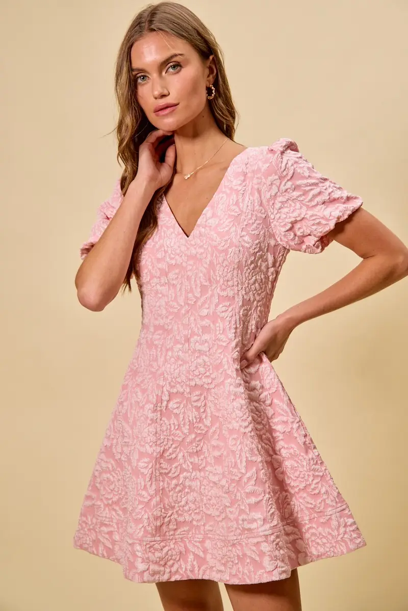 Floral Jacquard Fit And Flare Mini Dress - Image 5