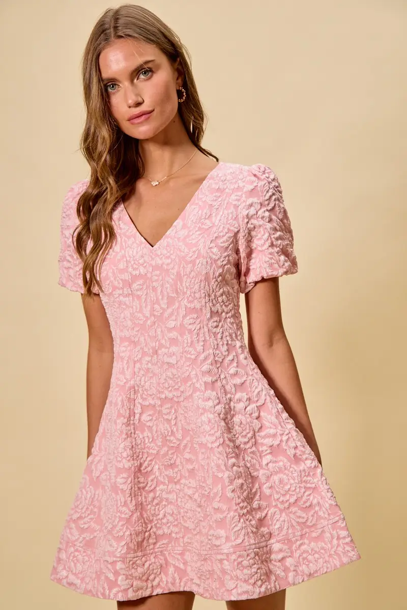 Floral Jacquard Fit And Flare Mini Dress - Image 6
