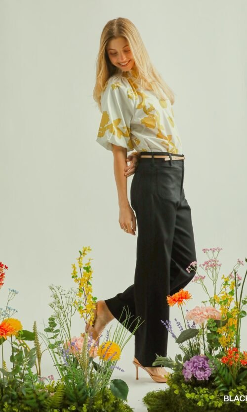 signature button accent stretch trousers – premium rayon blend work pants