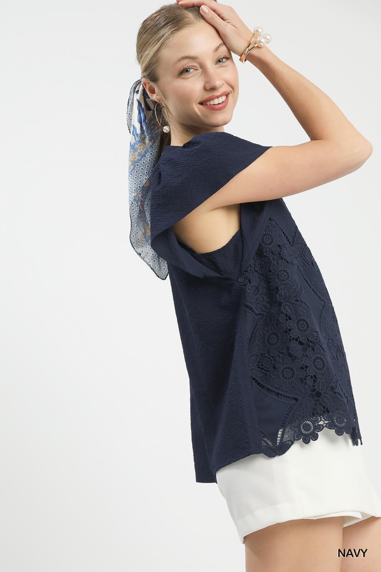 Floral Lace Overlay Flutter Sleeve Top - Image 2