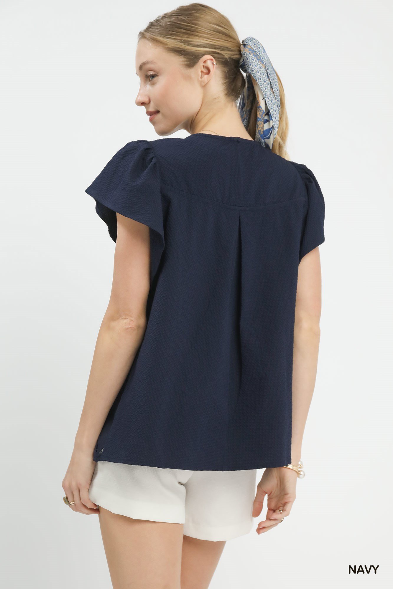 Floral Lace Overlay Flutter Sleeve Top - Image 3