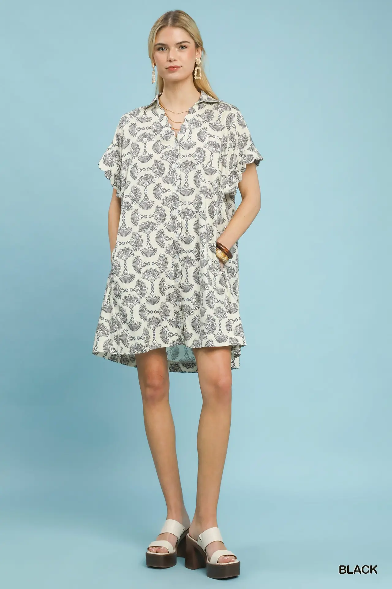 Women's Black Printed Button Front Shirt Dress - Image 4