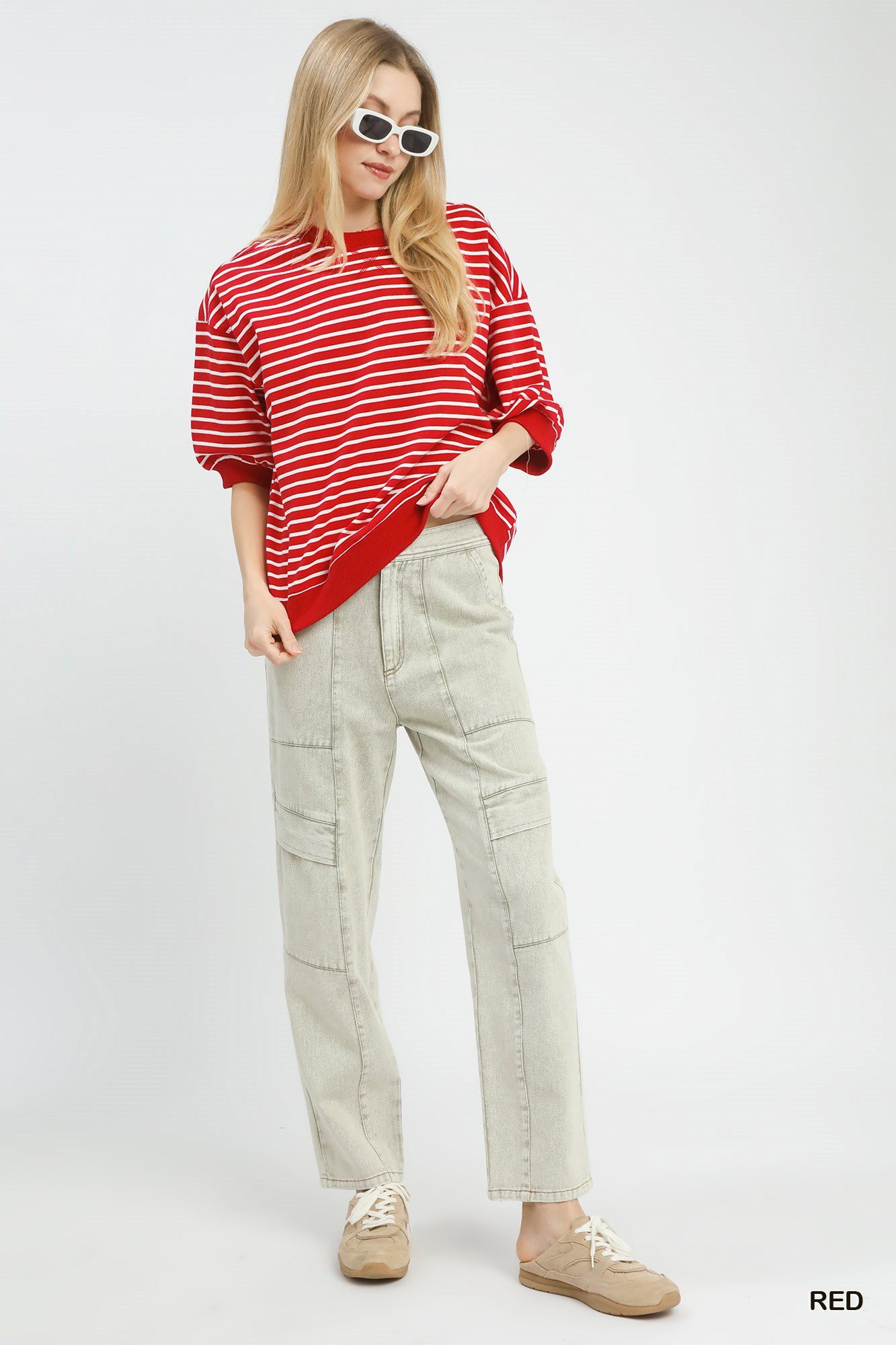 women's striped short sleeve pullover knit top 100% cotton casual red tee