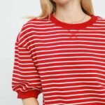 women's striped short sleeve pullover knit top 100% cotton casual red tee