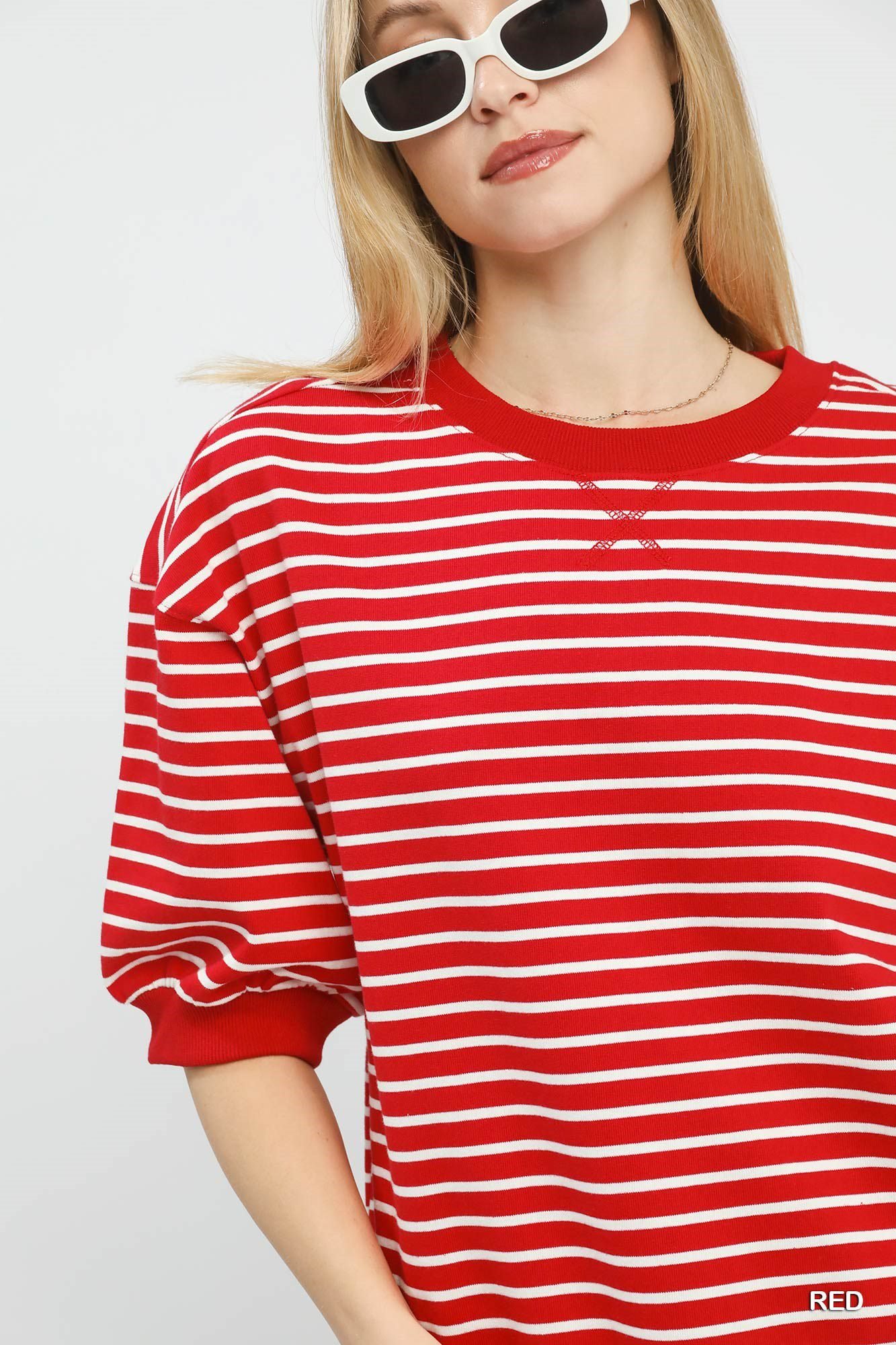 women's striped short sleeve pullover knit top 100% cotton casual red tee