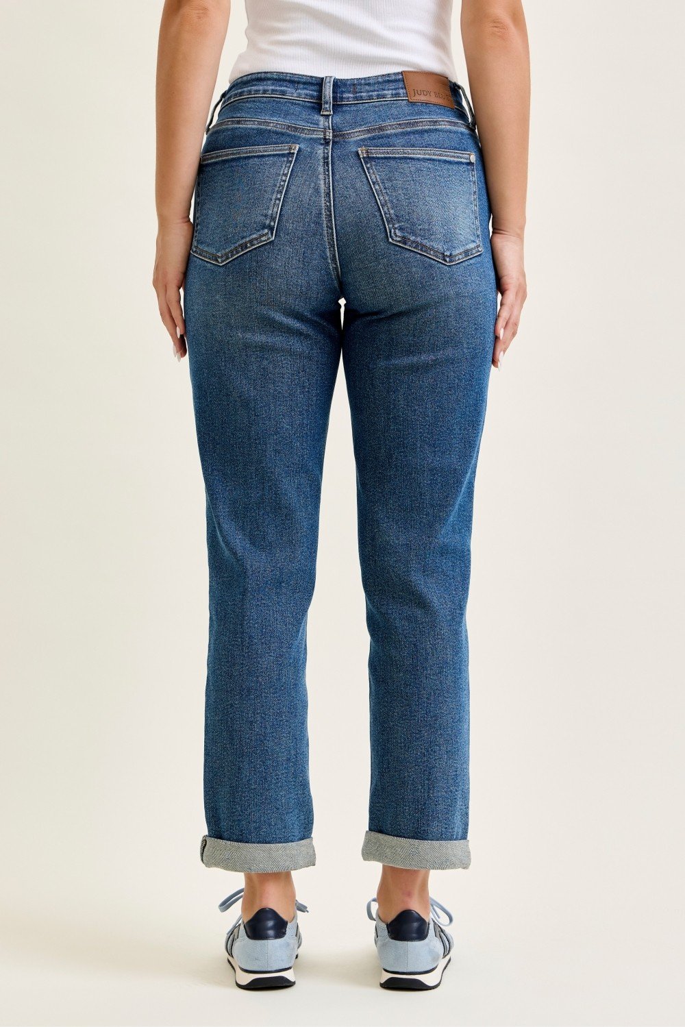 Mid Rise Boyfriend Jeans with Embroidered Repair Patches - Image 3