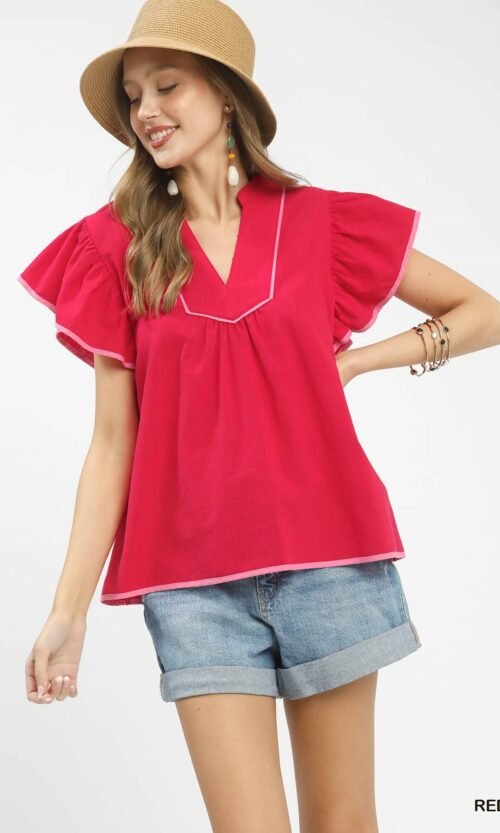 Contrast Trim Babydoll Blouse