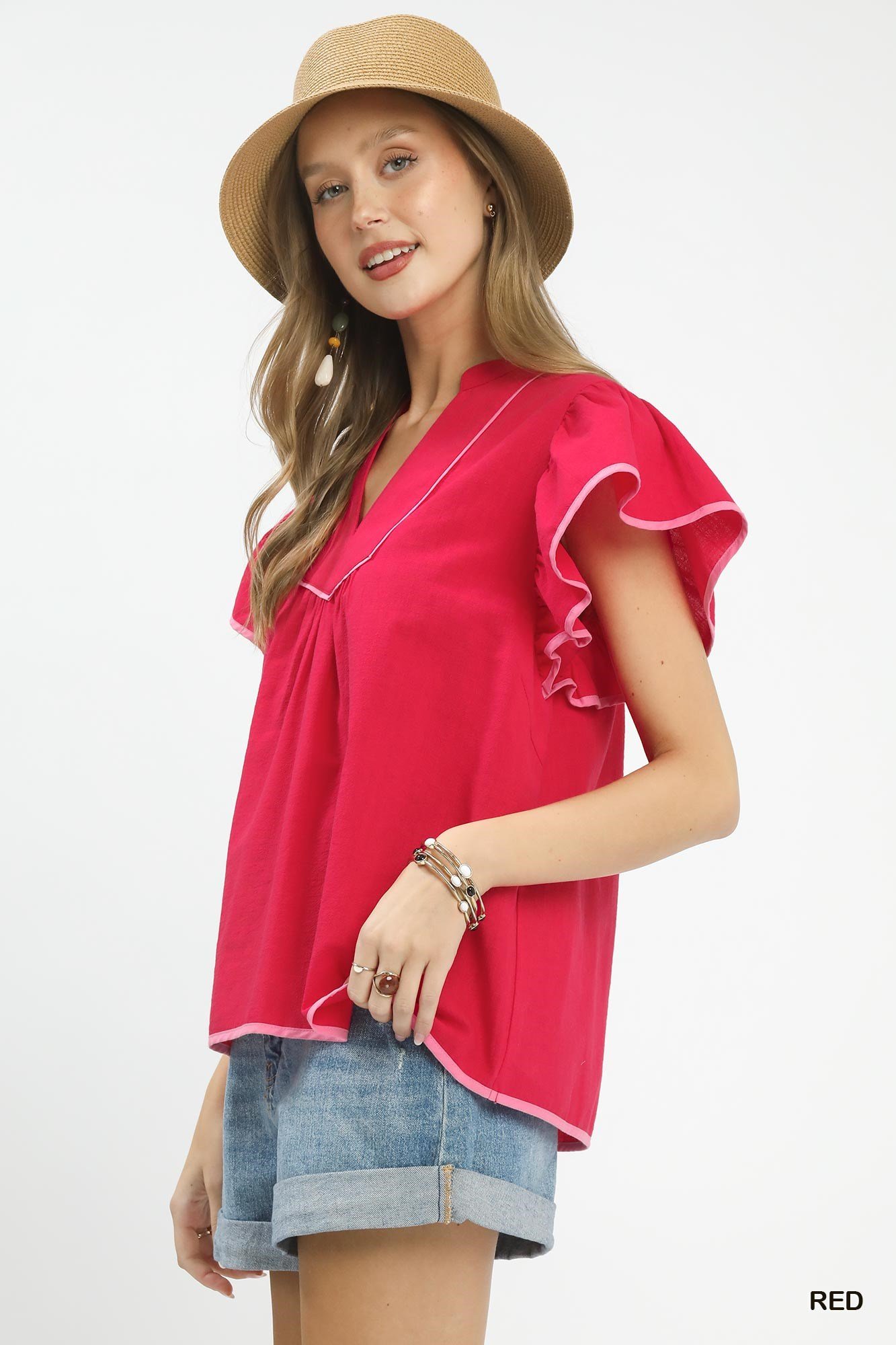 Contrast Trim Babydoll Blouse