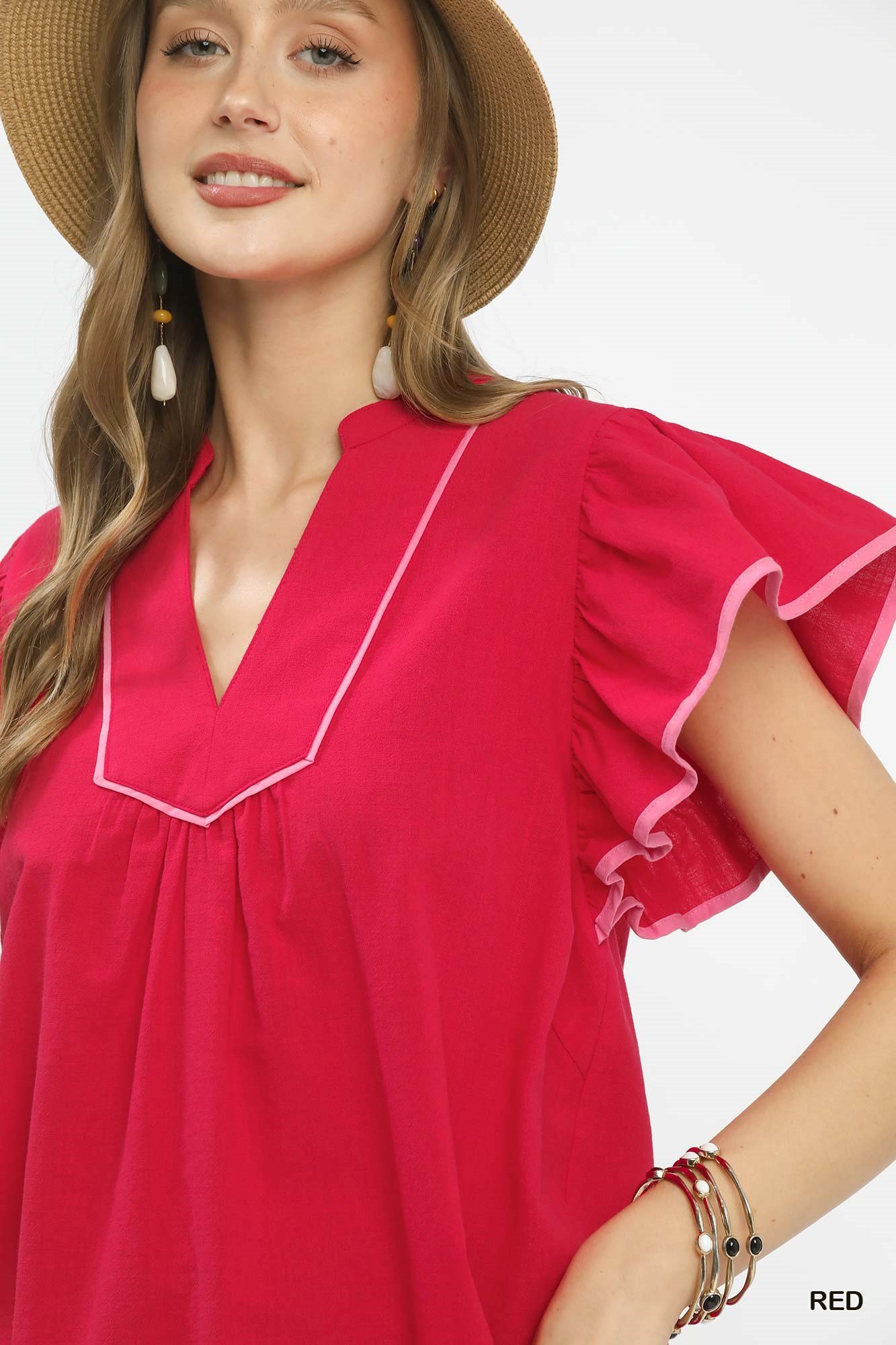 Contrast Trim Babydoll Blouse