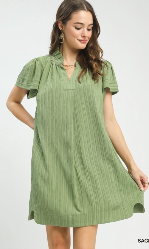 Flutter Sleeve V-Neck Shift Dress