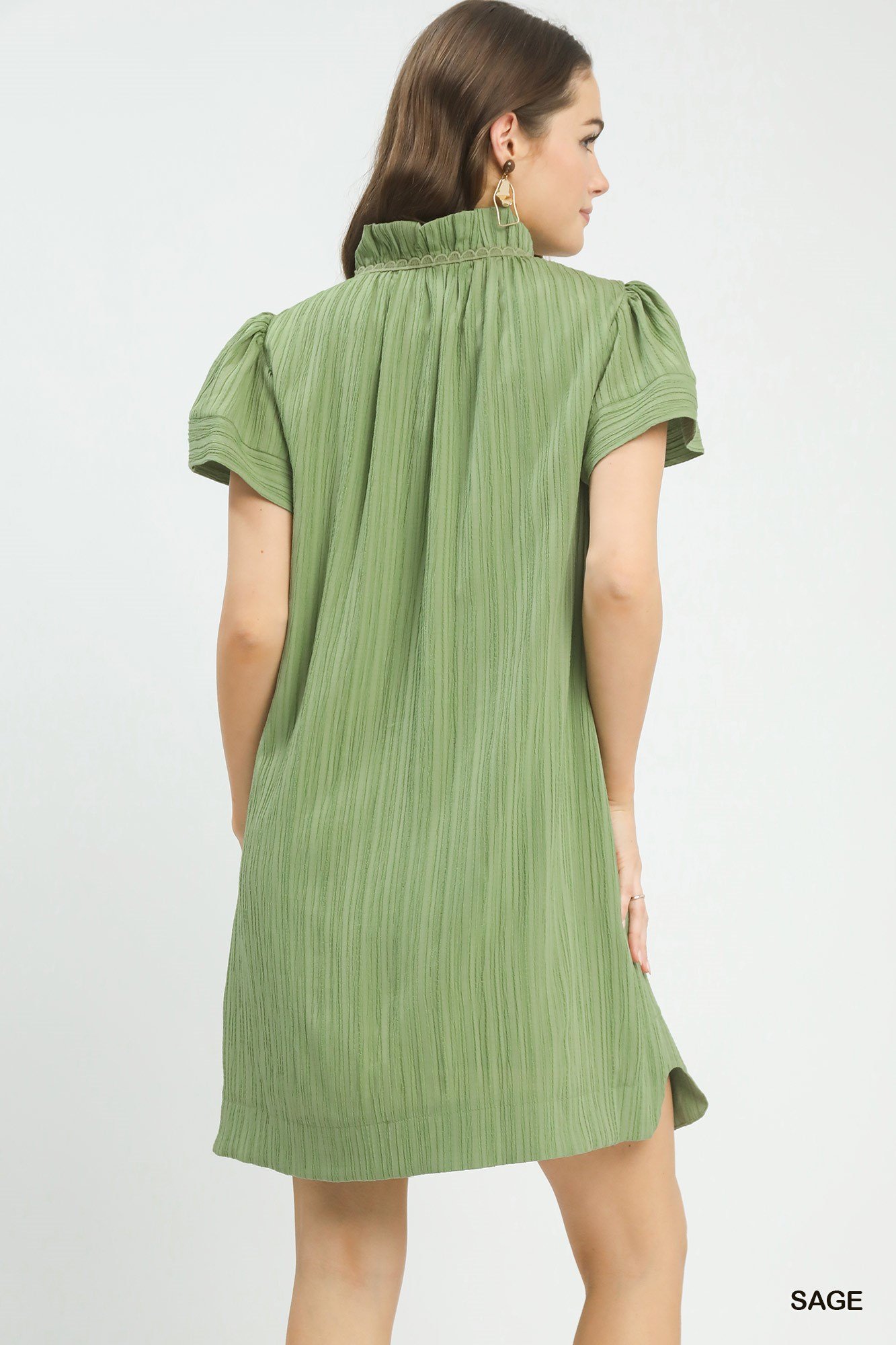 Flutter Sleeve V-Neck Shift Dress