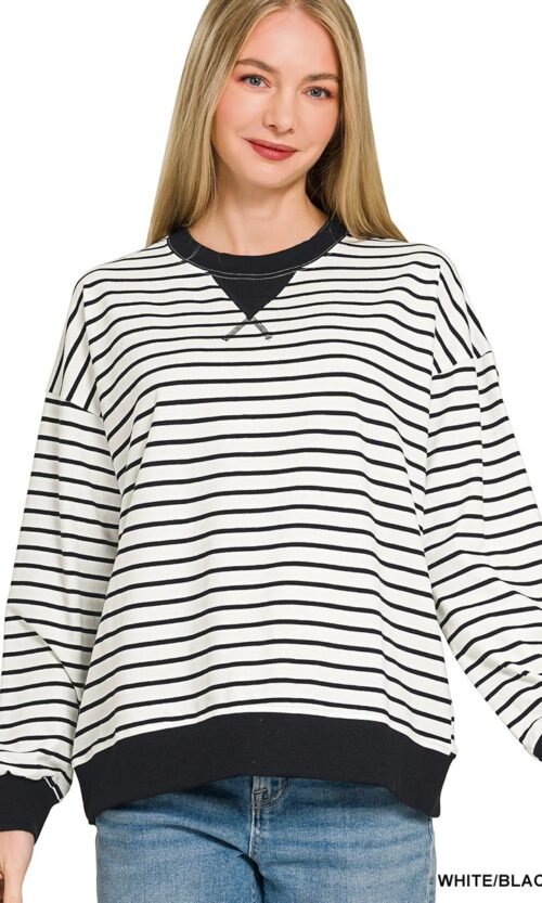 Black & White Striped Round Neck Sweatshirt
