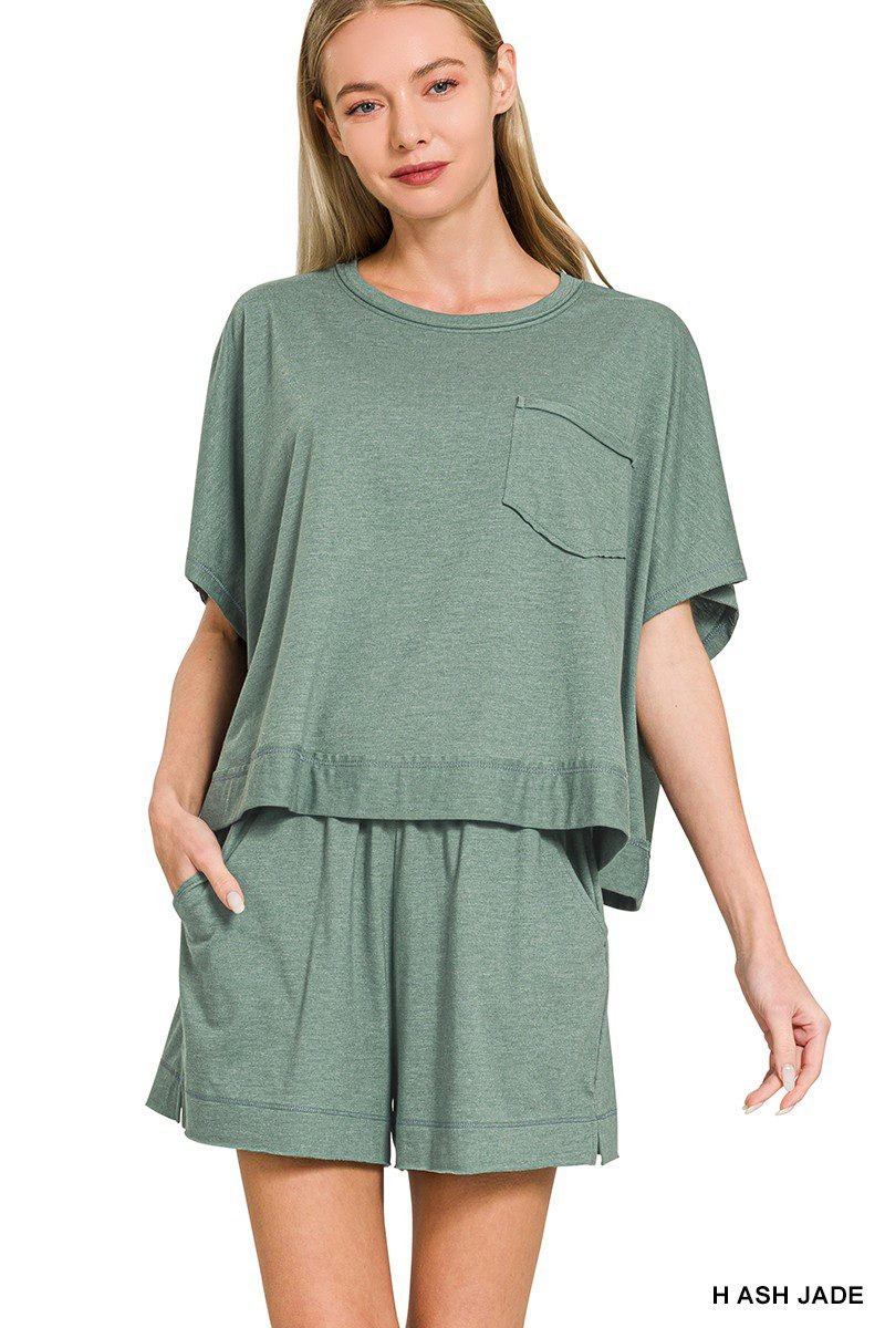 Exposed Seam Boxy Top and Shorts Set in Ash Jade