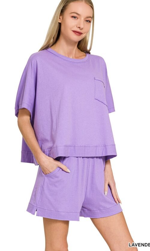 Exposed Seam Boxy Top & Shorts Set in Lavender