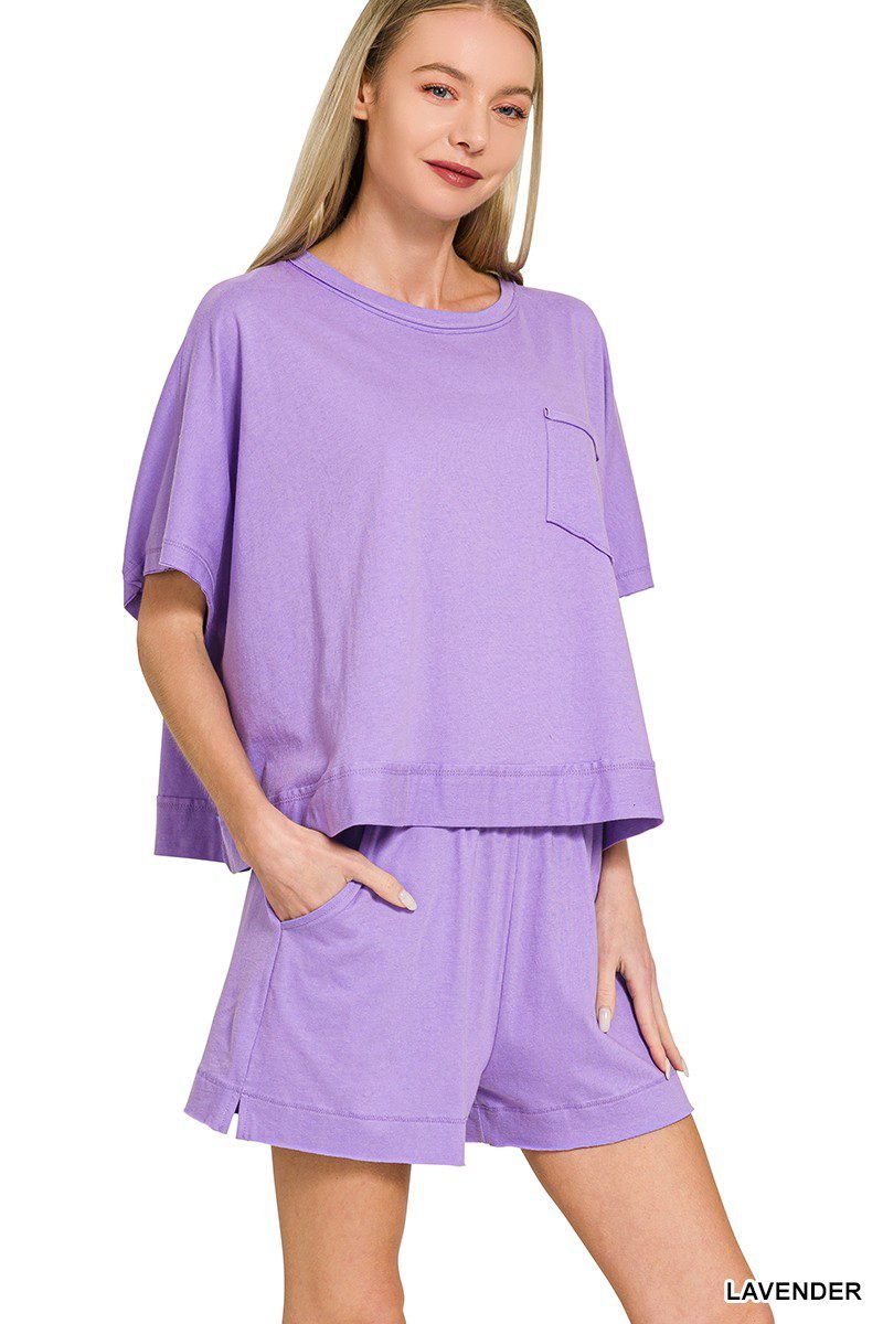 Exposed Seam Boxy Top & Shorts Set in Lavender