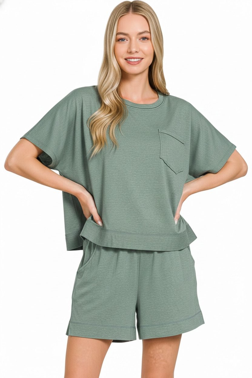Exposed Seam Boxy Top and Shorts Set in Ash Jade