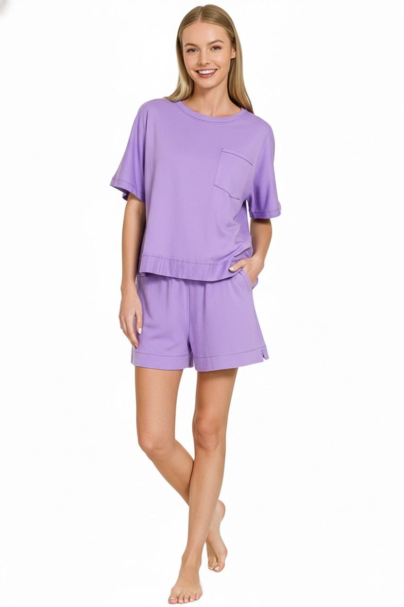 Exposed Seam Boxy Top & Shorts Set in Lavender