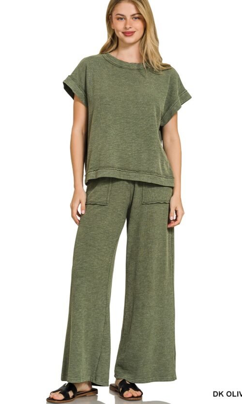 Washed Slub Short Sleeve Tee & Long Pants Set