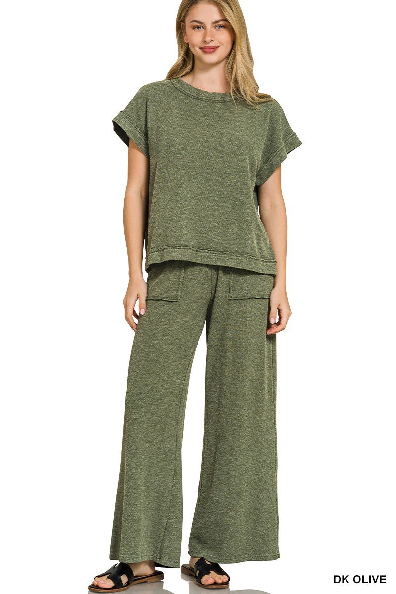 Washed Slub Short Sleeve Tee & Long Pants Set