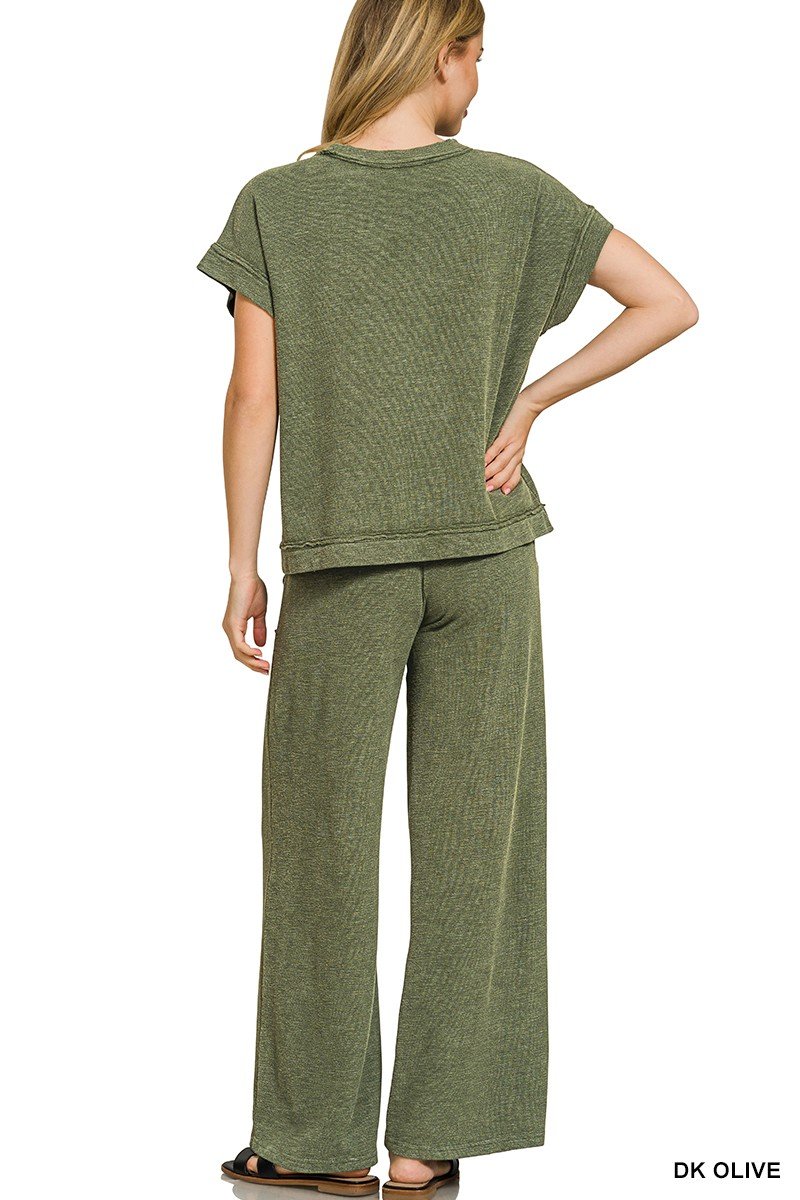 Washed Slub Short Sleeve Tee & Long Pants Set