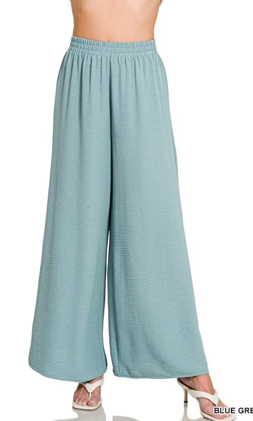 Blue Grey Airflow Elastic Waistband Wide Leg Pants