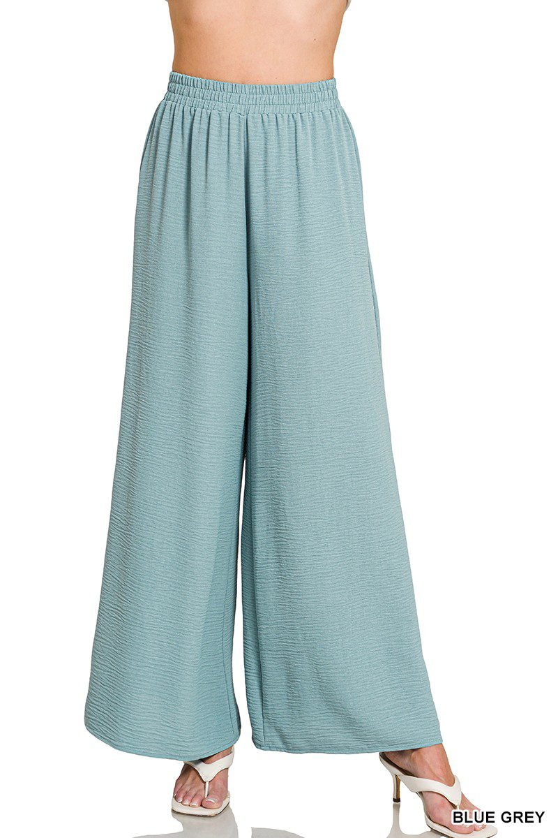 Blue Grey Airflow Elastic Waistband Wide Leg Pants
