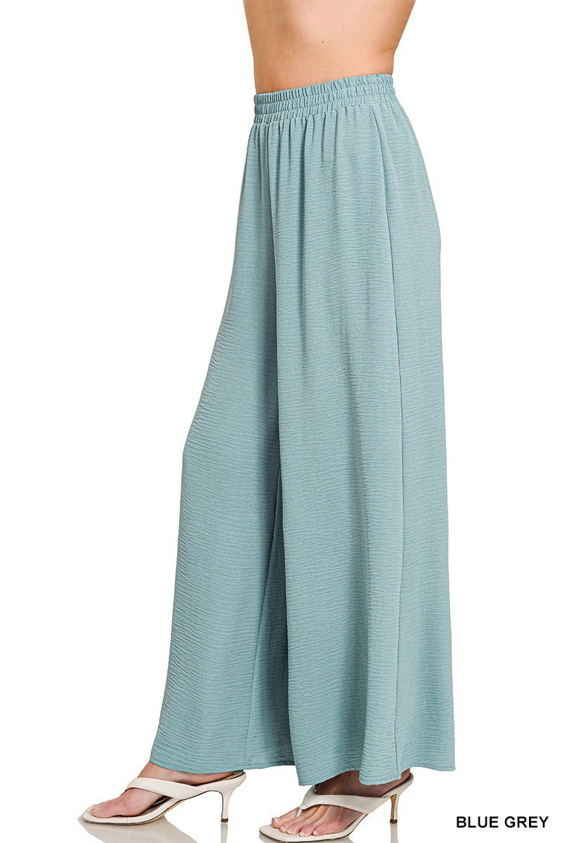 Blue Grey Airflow Elastic Waistband Wide Leg Pants